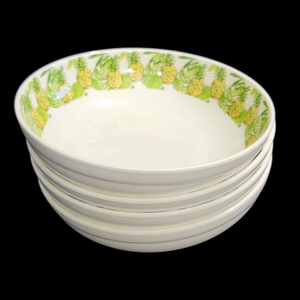 Set of 4 Tropical Pineapple Melamine Bowls Outdoor Collection Dishwasher Safe